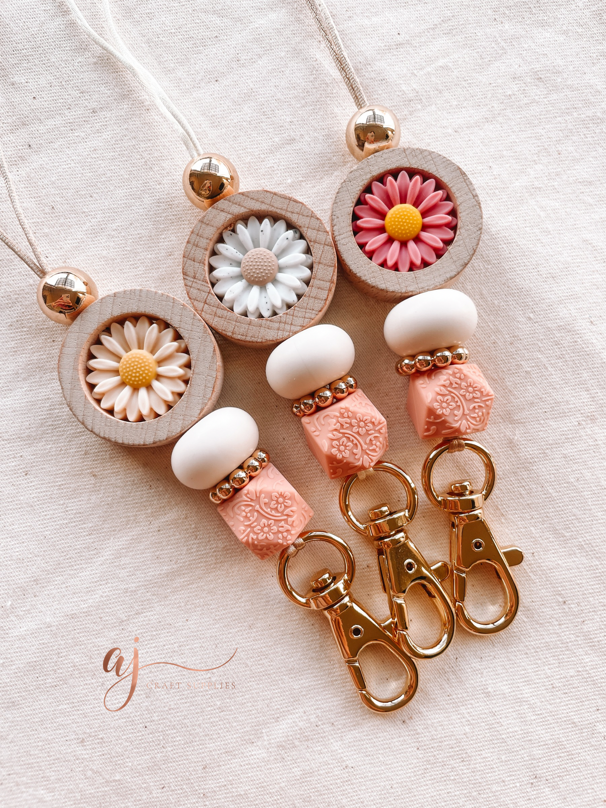 Cream Beige - 14mm mini hexagon (Floral Embossed) Silicone Beads - 5 Beads