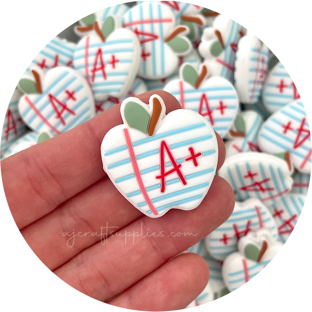 A+ Apple Teacher Silicone Beads - 2 beads