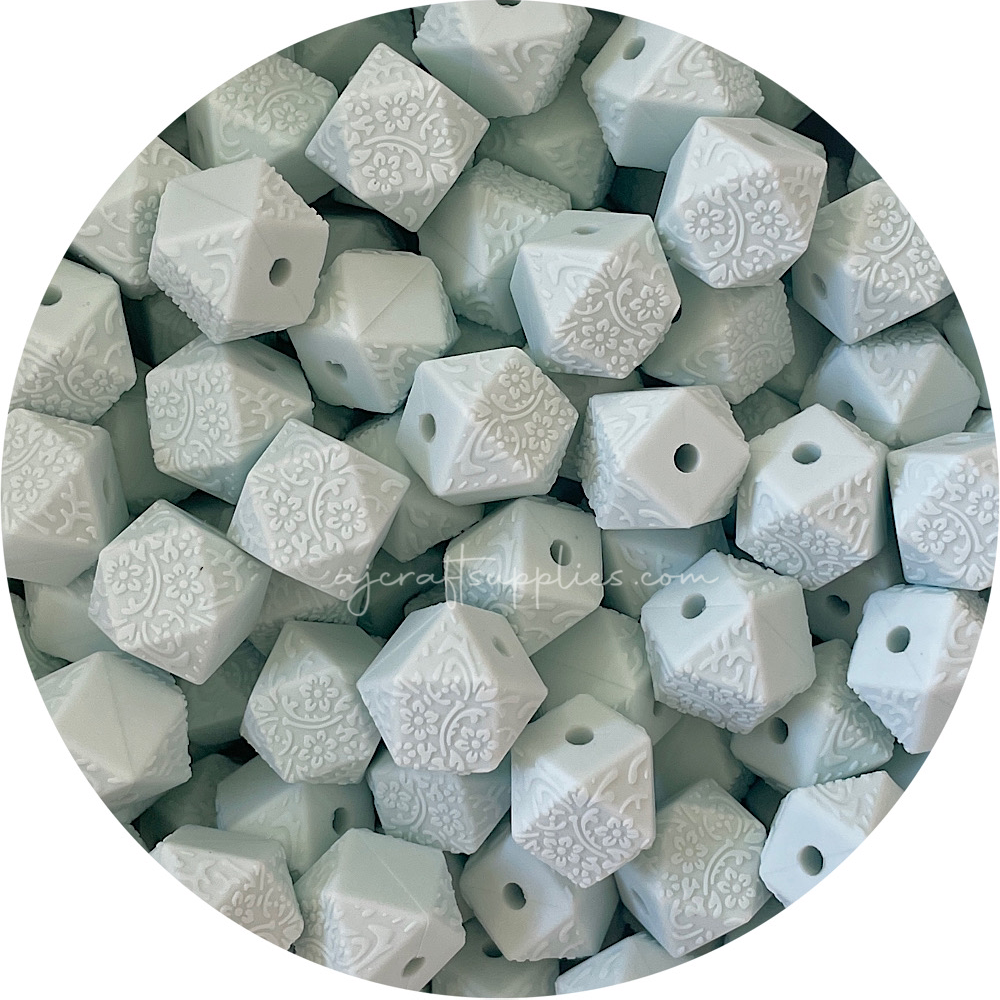 Seabreeze - 14mm mini hexagon (Floral Embossed) Silicone Beads - 5 Beads