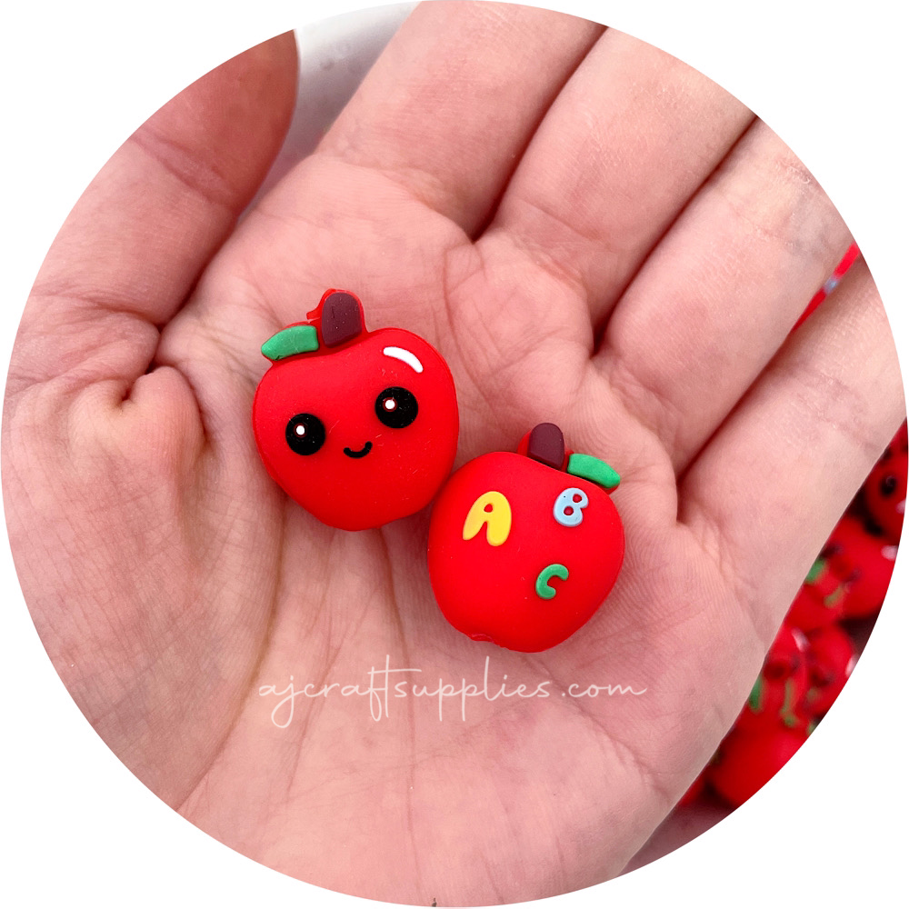 3D Apple ABC Silicone Focal Beads - 2 beads