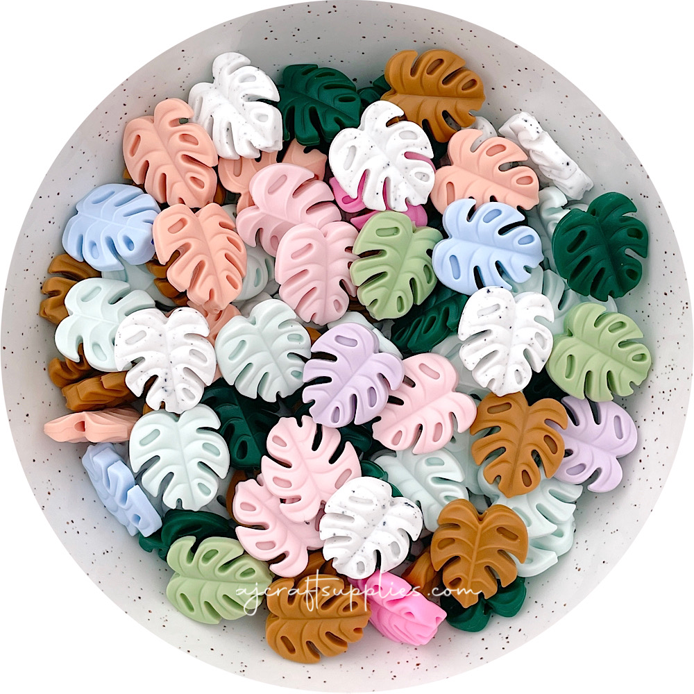 Monstera Leaf Silicone Beads - CHOOSE YOUR COLOUR - 2 beads