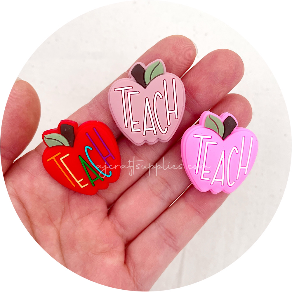 TEACH Apple Silicone Focal Beads - CHOOSE YOUR COLOUR - 2 beads