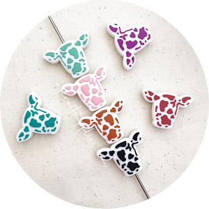 Spotted Cow/Cattle Head Silicone Beads - CHOOSE YOUR COLOUR - 2 beads