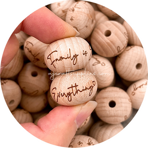 Beech Wood Engraved Beads (Family is Everything) - 22mm abacus - 5 Beads