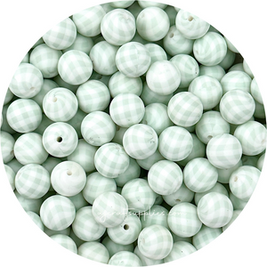 Seabreeze Gingham Print - 15mm round Silicone Beads - 10 Beads