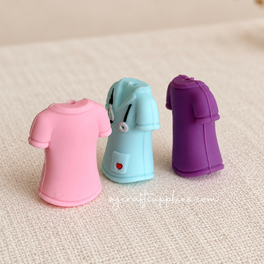 Nurse Scrub Top Silicone 3D Focal Beads - CHOOSE YOUR COLOUR - 2 beads