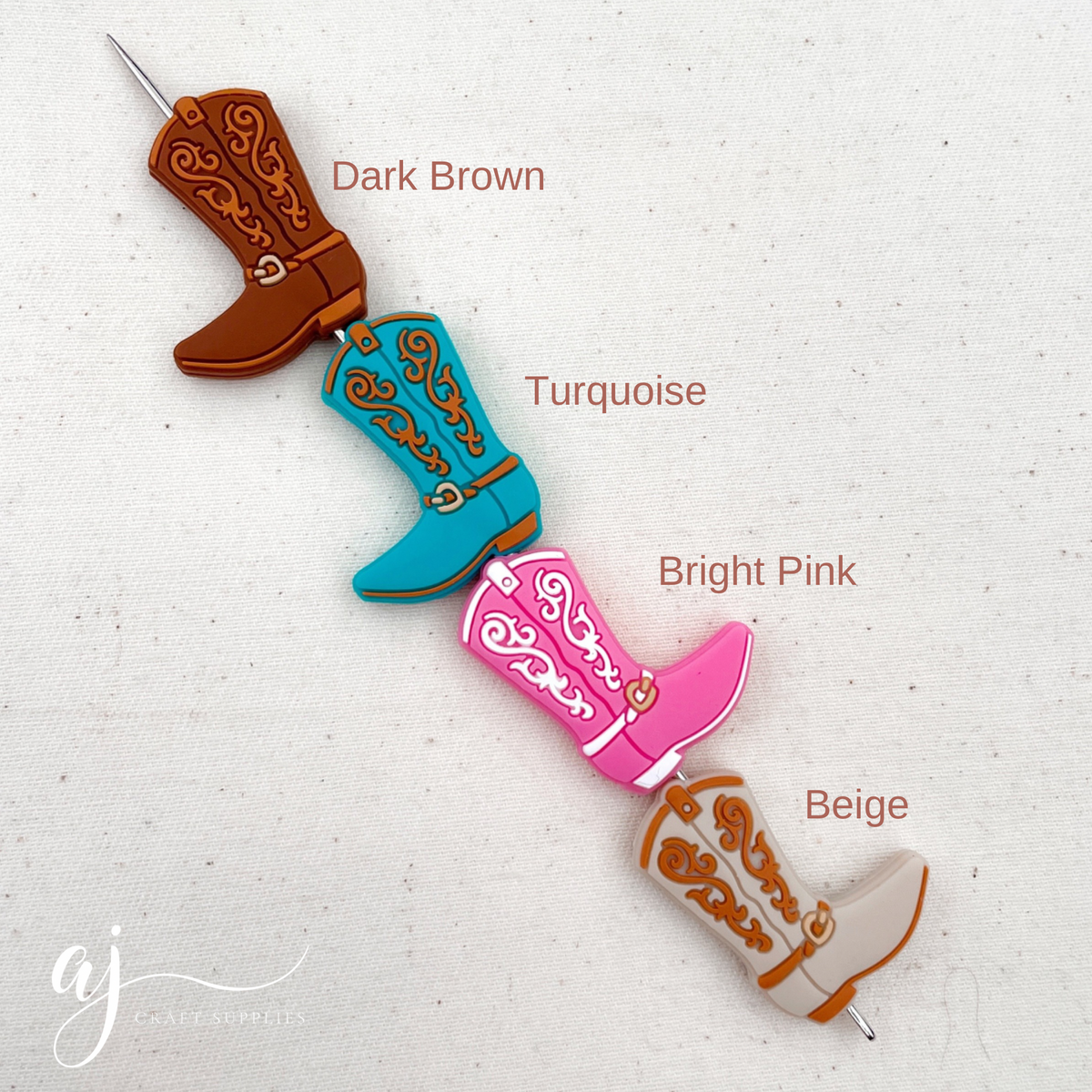 Western Cowgirl Boots Silicone Focal Beads - CHOOSE YOUR COLOUR - 2 beads