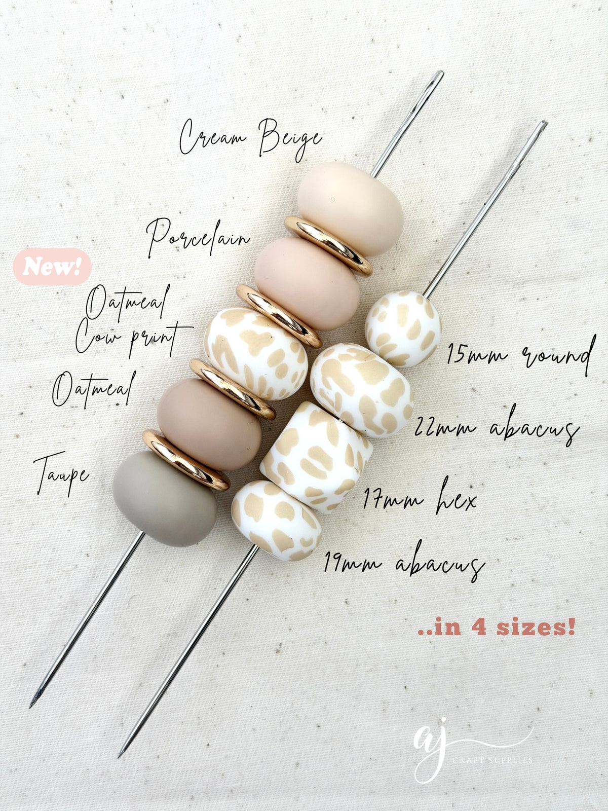 Oatmeal Cow Print - 19mm Abacus Silicone Beads - 5 Beads