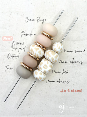 Oatmeal Cow Print - 19mm Abacus Silicone Beads - 5 Beads