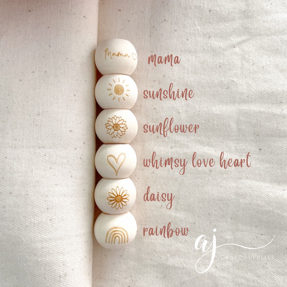 Large Hole Natural Wood Engraved Beads (Choose your Design) - 20mm - 5 beads