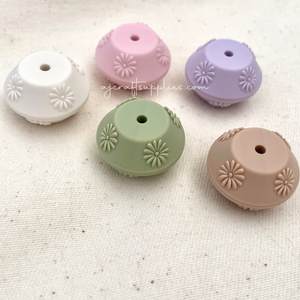 22mm Saucer (Daisy Embossed) Silicone Beads (SINGLE COLOUR) - CHOOSE YOUR COLOUR - 5 beads