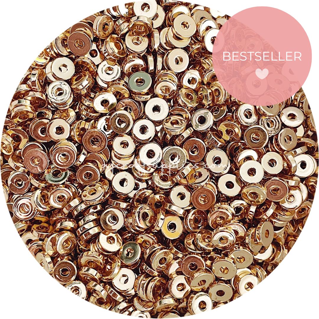 8mm Mini Flat Coin Acrylic Spacer Beads - Gold - 5 Beads