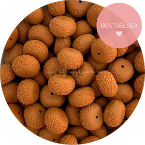 Tan - 22mm abacus (Floral Embossed) Silicone Beads - 5 Beads