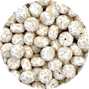 Oatmeal Cow Print - 19mm Abacus Silicone Beads - 5 Beads