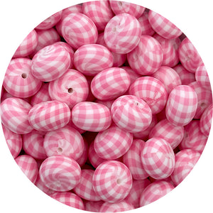 Bubblegum Pink Gingham Print - 22mm abacus Silicone beads - 5 Beads