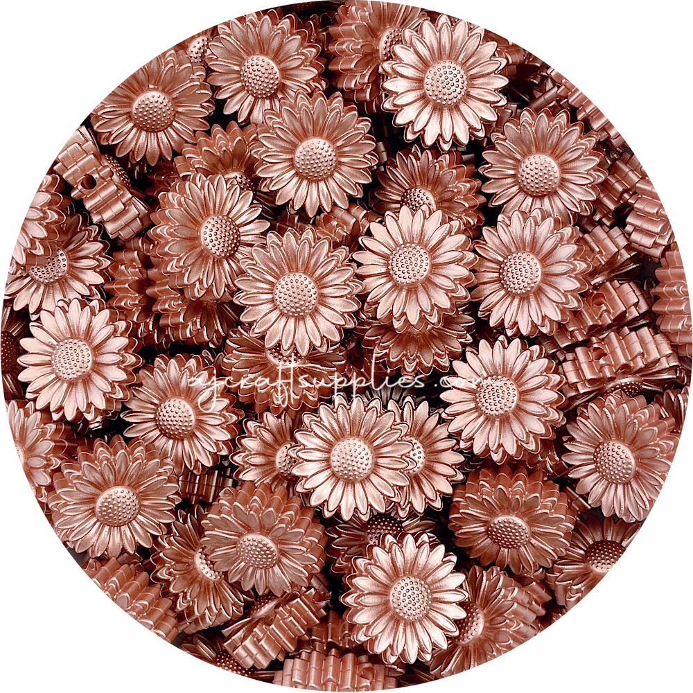 Brushed Rose Gold - 22mm Mini Daisy Silicone Beads - 2 beads