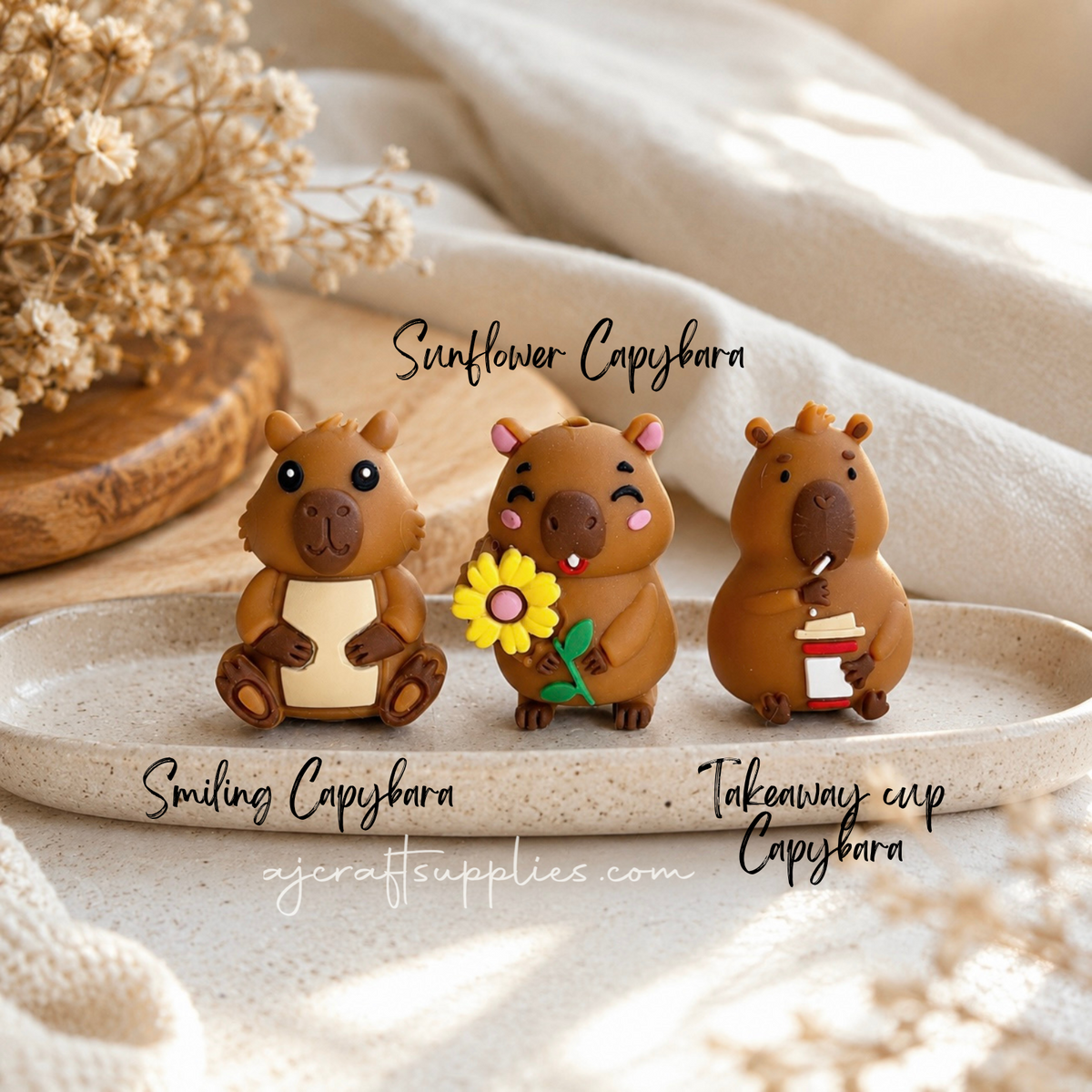 3D Capybara Silicone Focal Beads - CHOOSE YOUR DESIGN - 2 beads