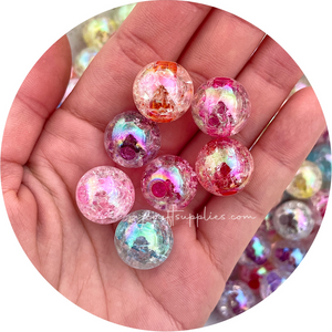 16mm AB Crackle Effect Acrylic Beads - Choose Your Colour - 5 beads