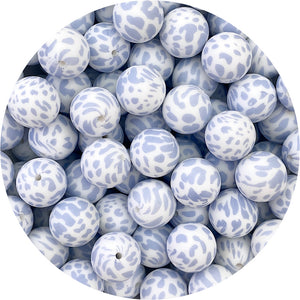 Pastel Blue Cow Print - 19mm round Silicone Beads - 5 Beads