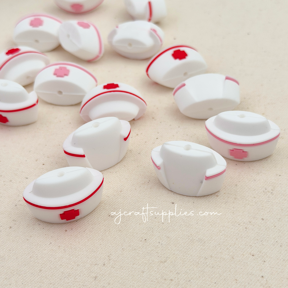 Nurse Hat Silicone 3D Focal Beads - CHOOSE YOUR COLOUR - 2 beads