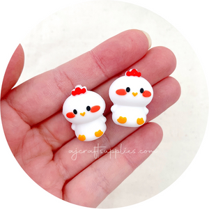 3D Chicken Silicone Focal Beads - 2 beads