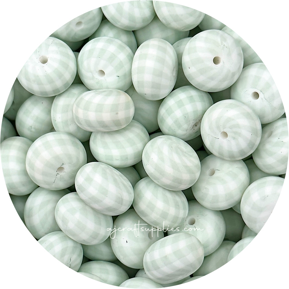 Seabreeze Gingham Print - 22mm abacus Silicone beads - 5 Beads