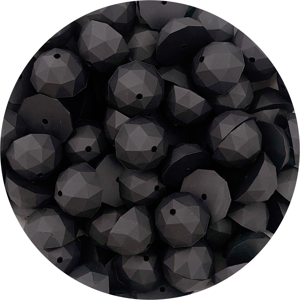 Jet Black - 22mm Faceted Half Round Silicone Beads - 5 Beads