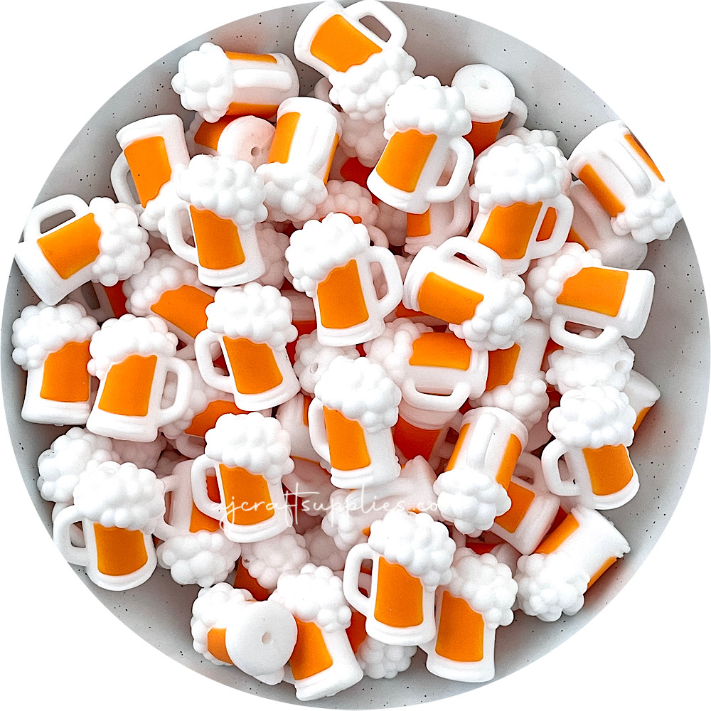 3D Beer Mug Silicone Focal Beads - 2 beads
