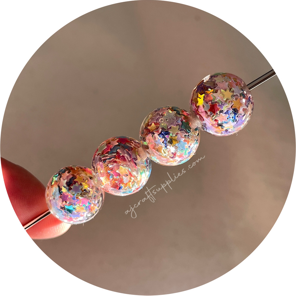 16mm Star Confetti Round Acrylic Beads - Rainbow - 5 Beads