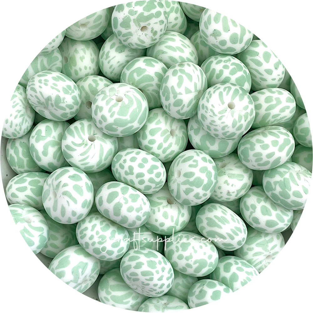 Mint Cow Print - 22mm abacus Silicone beads - 5 Beads