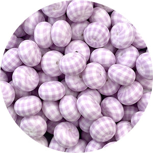Lilac Gingham Print - 22mm abacus Silicone beads - 5 Beads