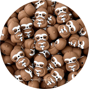 3D Mother & Child Embrace Sloth Silicone Focal Beads - 2 beads
