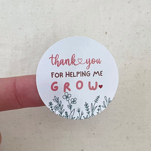 4cm Thank you for Helping me Grow Stickers - Round - 20 stickers