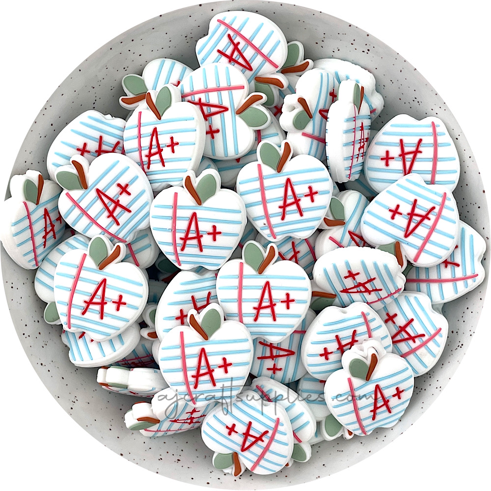 A+ Apple Teacher Silicone Beads - 2 beads