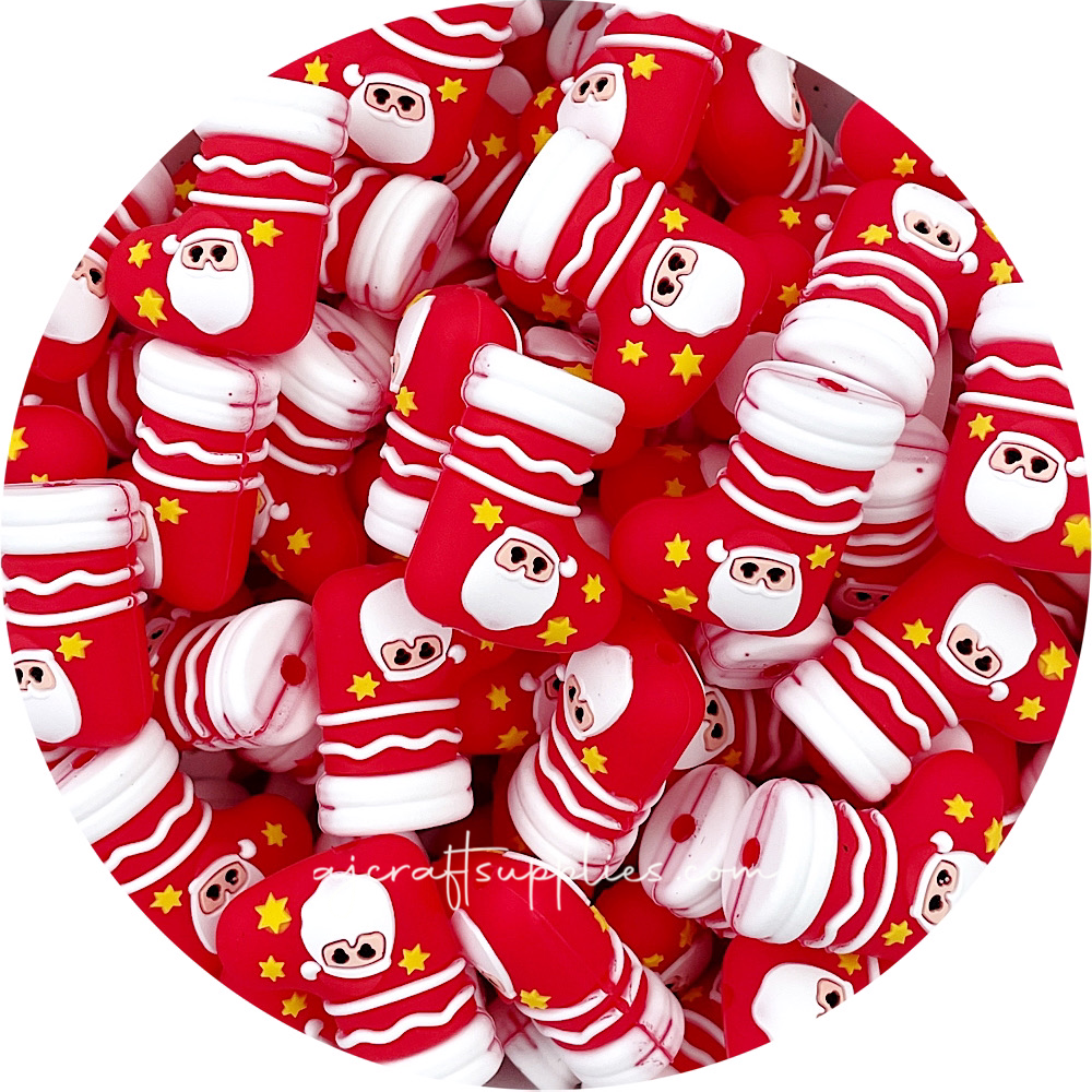3D Christmas Santa Stocking Silicone Focal Beads - 2 beads