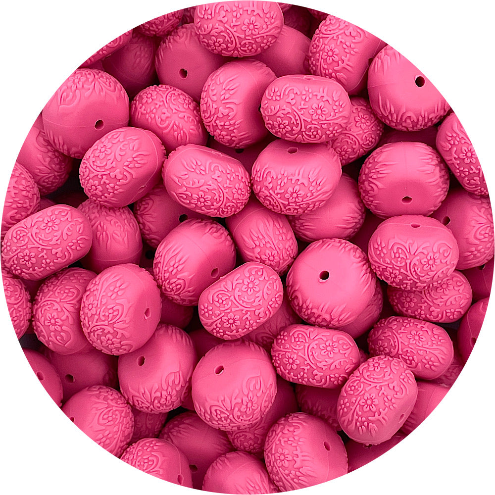 Raspberry 2.0 - 22mm abacus (Floral Embossed) Silicone Beads - 5 Beads