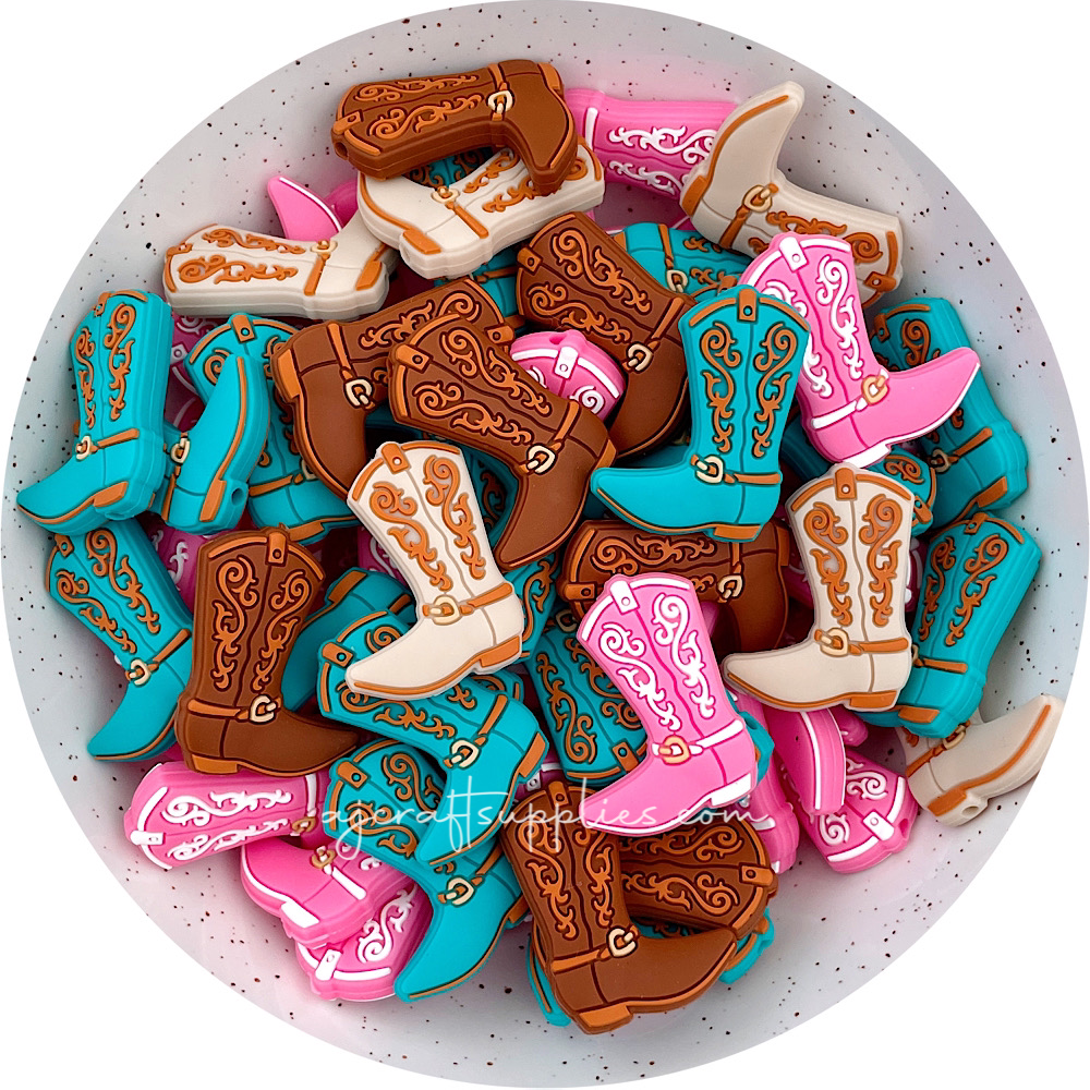 Western Cowgirl Boots Silicone Focal Beads - CHOOSE YOUR COLOUR - 2 beads