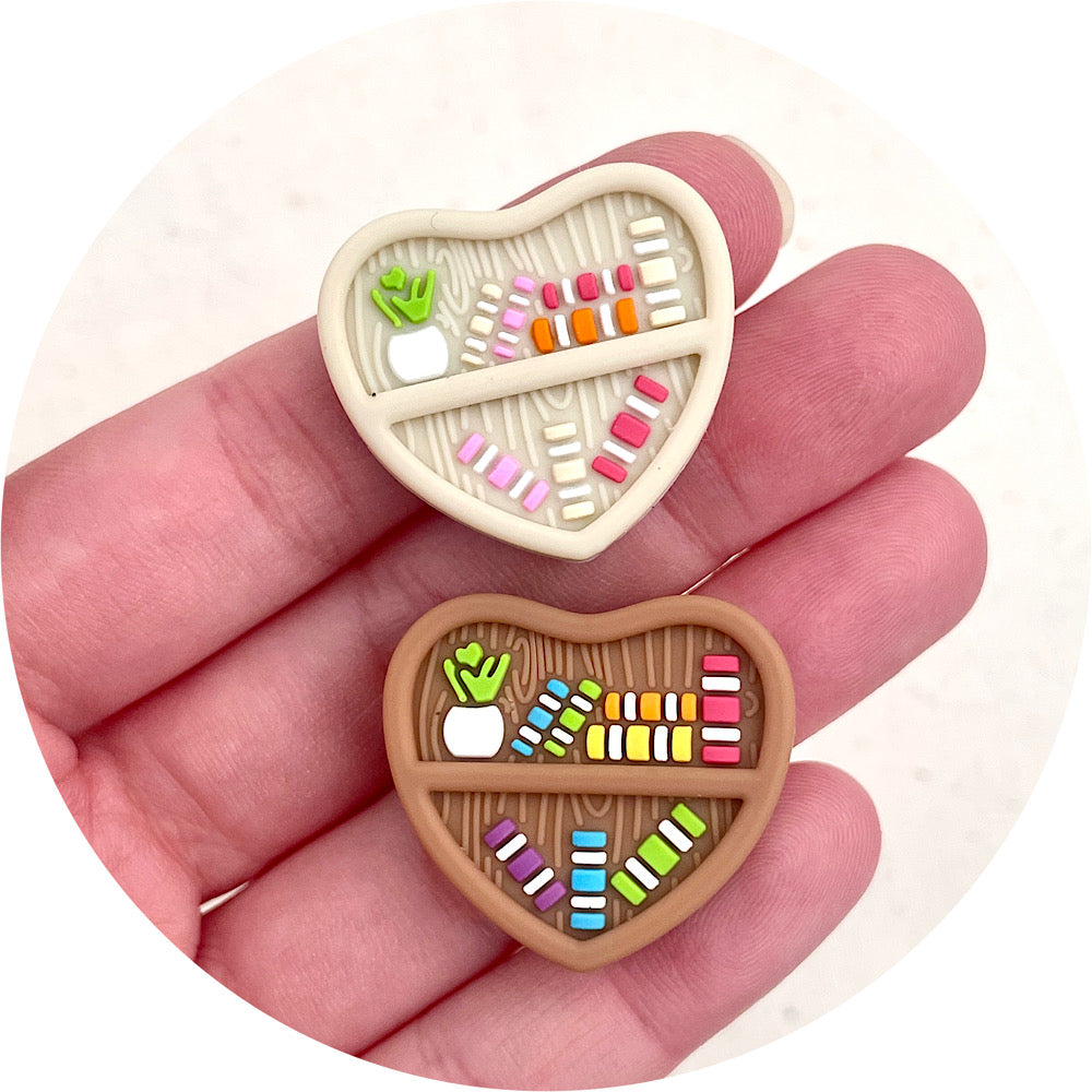 Cosy Love Heart Bookshelf Silicone Focal Beads - CHOOSE YOUR COLOUR - 2 beads