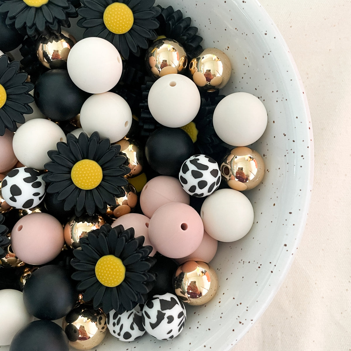 Jet Black - 30mm Large Daisy Silicone Beads - 2 beads