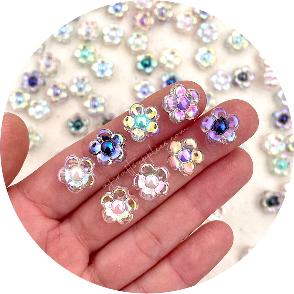 13mm Opal Acrylic Flower Beads - Mixed - 10 Beads
