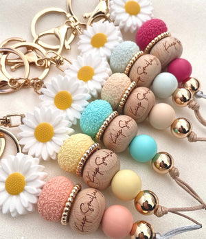 Beech Wood Engraved Beads (Keep Smiling) - 22mm abacus - 5 Beads