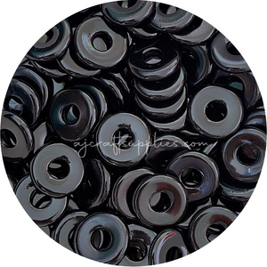 25mm Flat Coin Acrylic Spacer Beads (with Large Hole) - Shiny Black - 5 Beads
