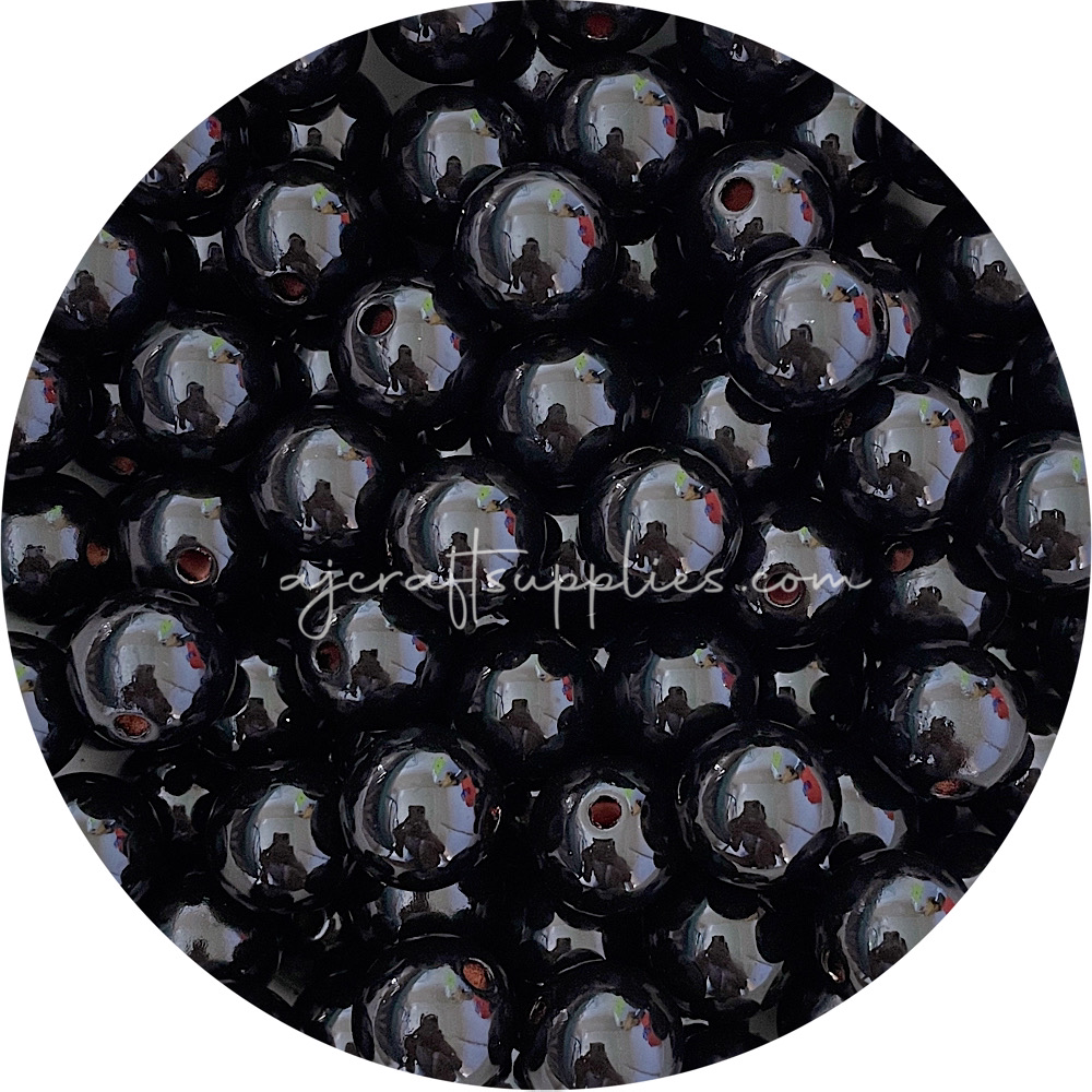 18mm Black Round Acrylic Beads - 10 Beads