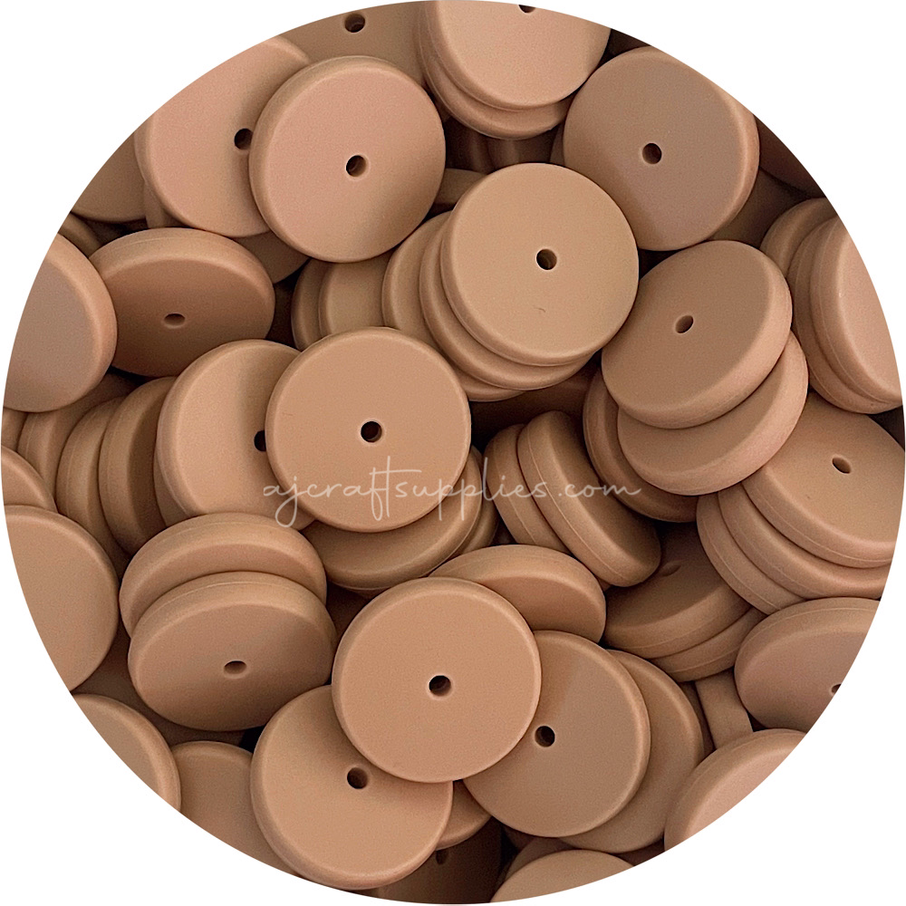 Oatmeal - 25mm Flat Coin Silicone Beads - 5 beads