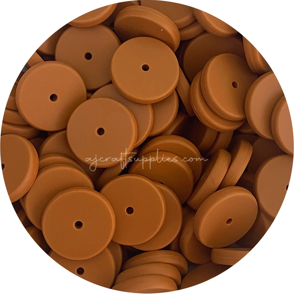 Tan - 25mm Flat Coin Silicone Beads - 5 beads