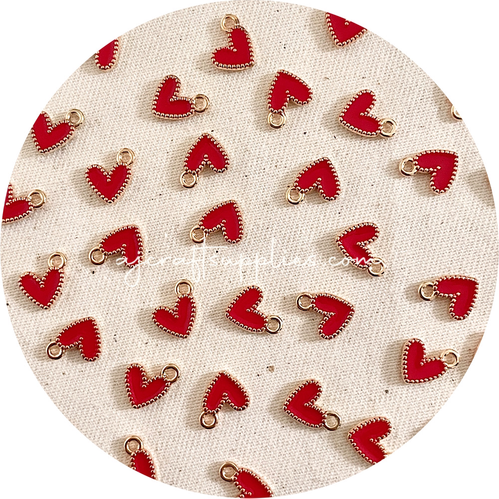 10mm Little Love Heart Enamel Metal Charms - 10 pcs