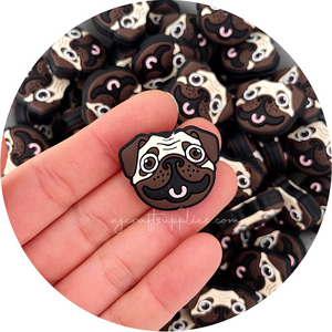 Rosie the Pug Silicone Focal Beads - 2 beads