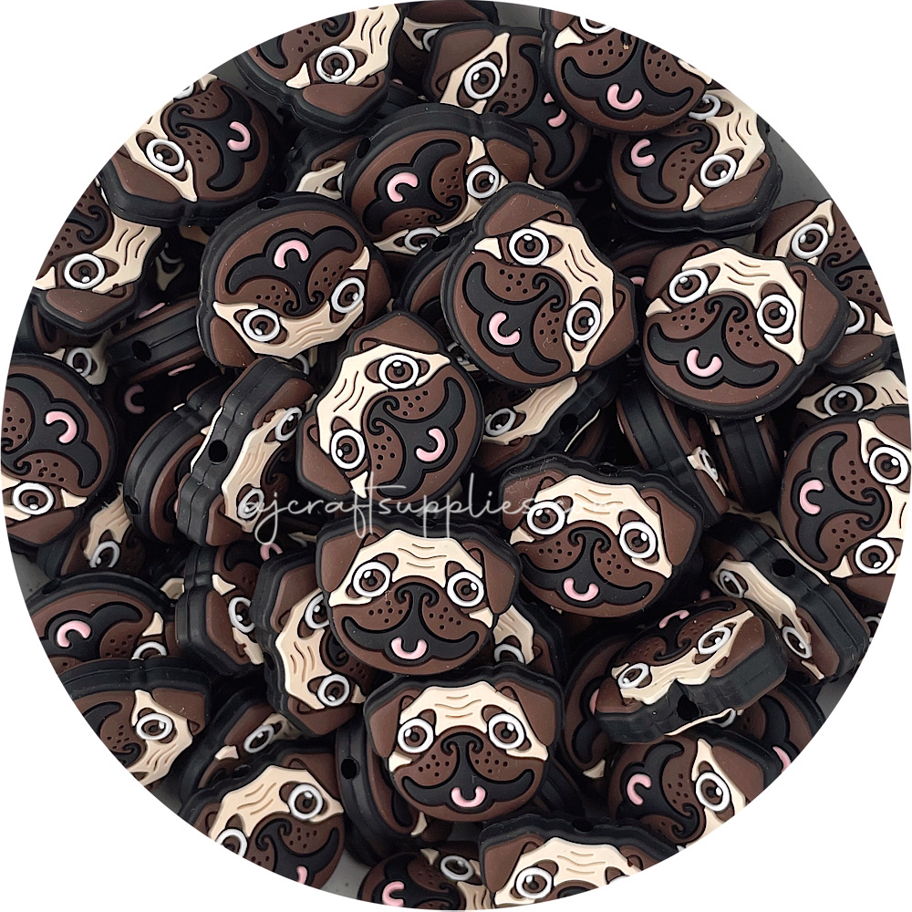Rosie the Pug Silicone Focal Beads - 2 beads