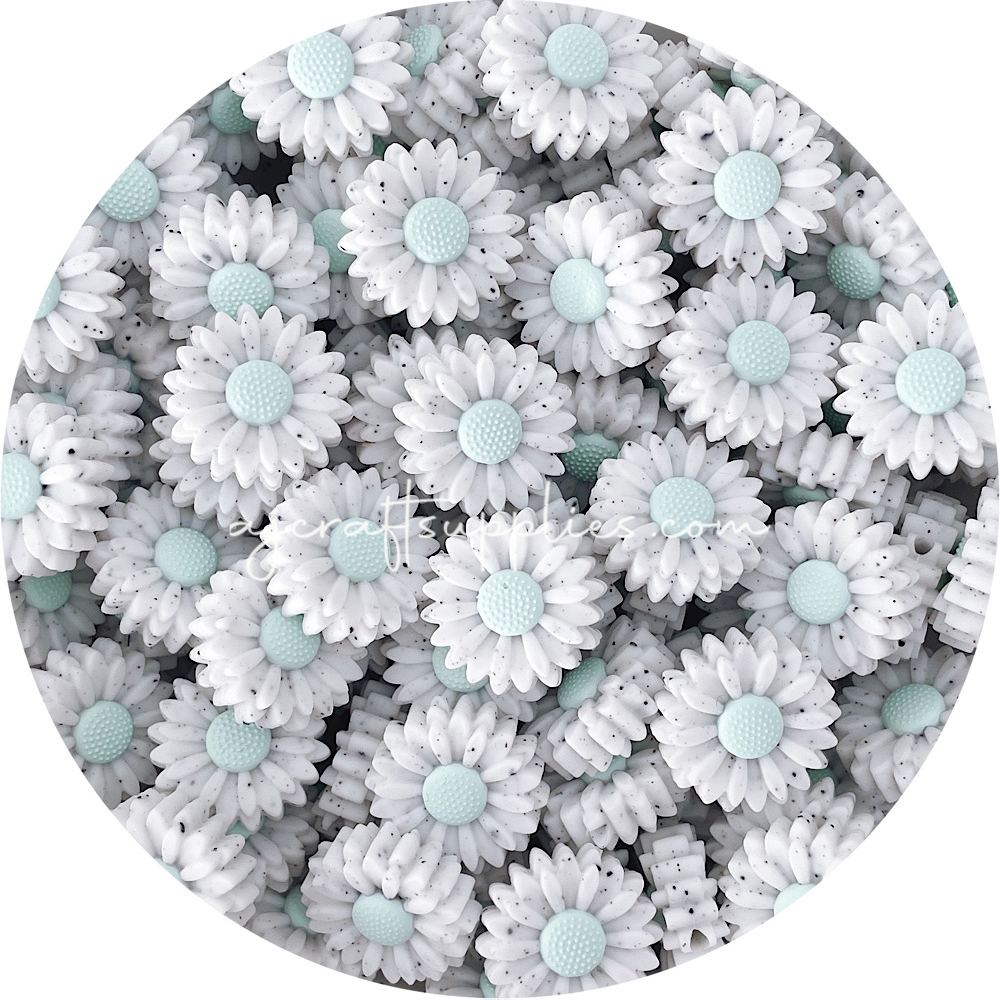Seabreeze Speckled - 22mm Mini Daisy Silicone Beads - 2 beads