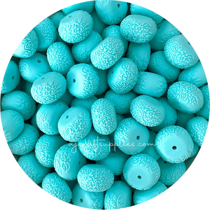 Aqua - 22mm abacus (Floral Embossed) Silicone Beads - 5 Beads